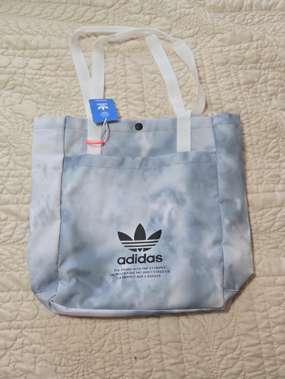 adidas Light Blue Tie-Dye Canvas Tote with White Straps